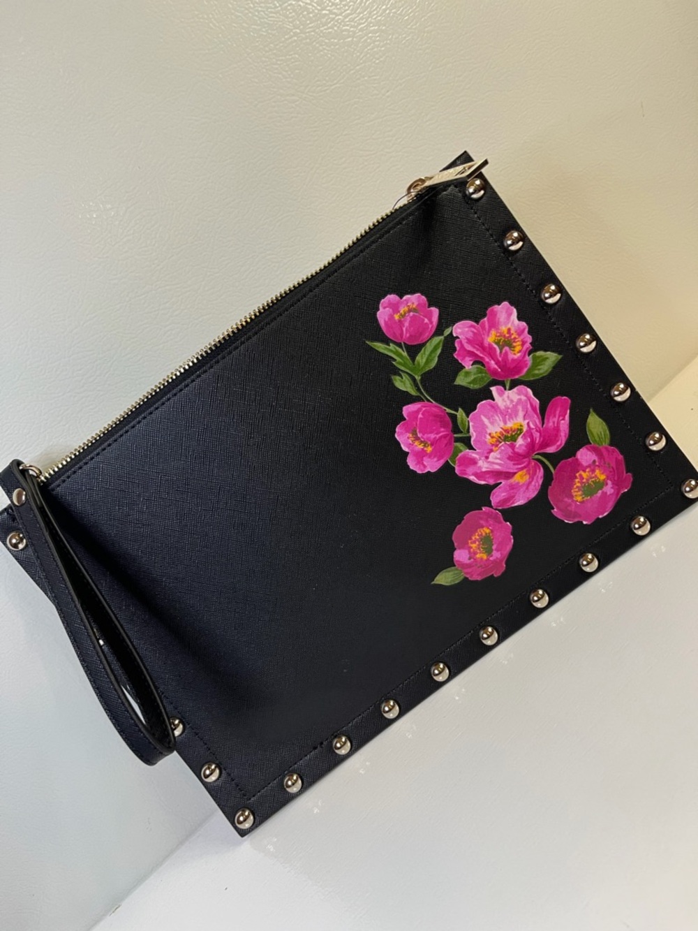 WHBM Black Floral Studded Wristlet Clutch NWT